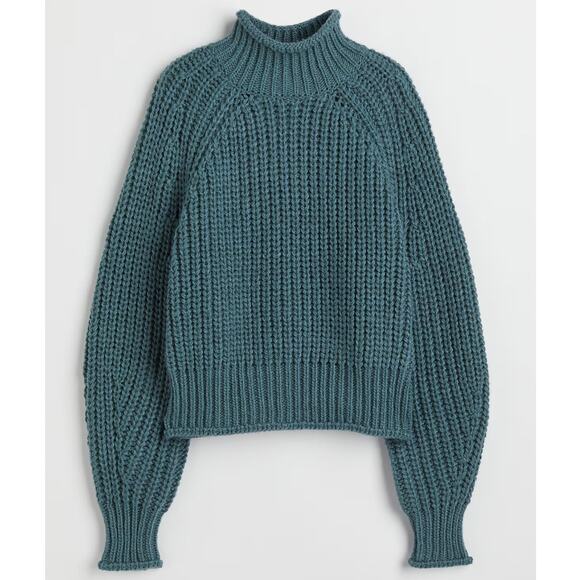 H&M Oversized Boxy Chunky Knit Sweater Dark Turquoise Size XL - Picture 1 of 12